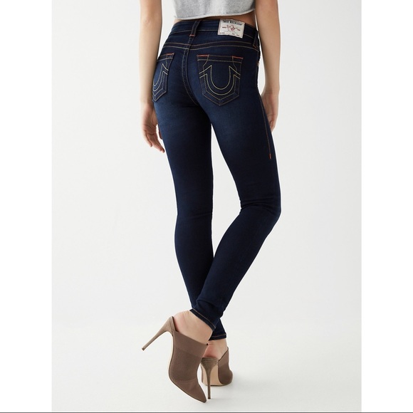 True Religion Dark Wash Low Rise Skinny Jeans 24 - Picture 1 of 9